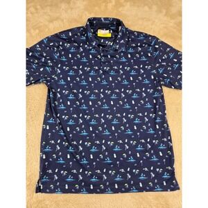 Nicklaus Mens Tropical Print Golf Polo Shirt Short Sleeve Navy Blue Size M